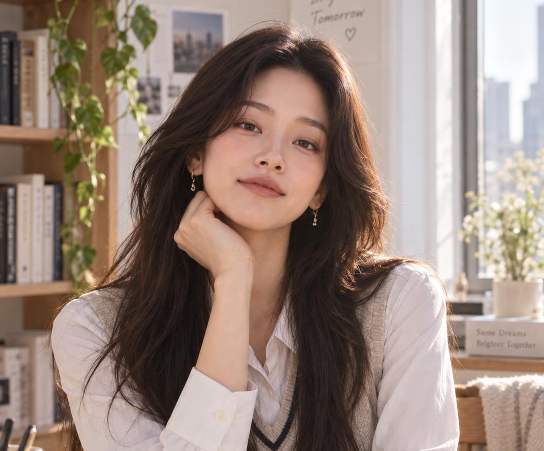 자연광 아래 차분하게 미소 짓는 노아