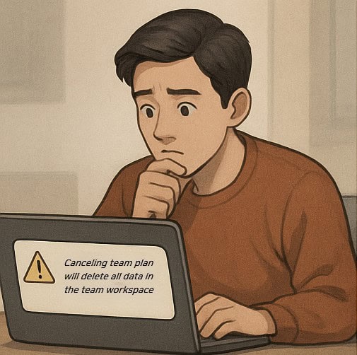 Ilustrasi pria yang sedang berpikir sambil menatap laptop.