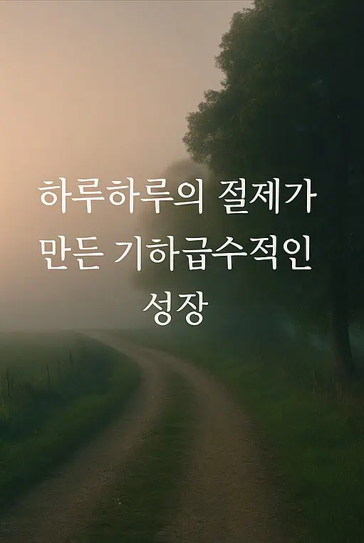 자연이 어우러진 산책로 사진에 '하루하루의 절제가 만든 기하급수적인 성장'이라는 글이 새겨져 있다.
