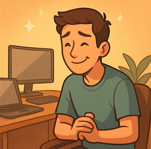 お願いするように笑い、手を合わせて組んでいる男性のイラスト。