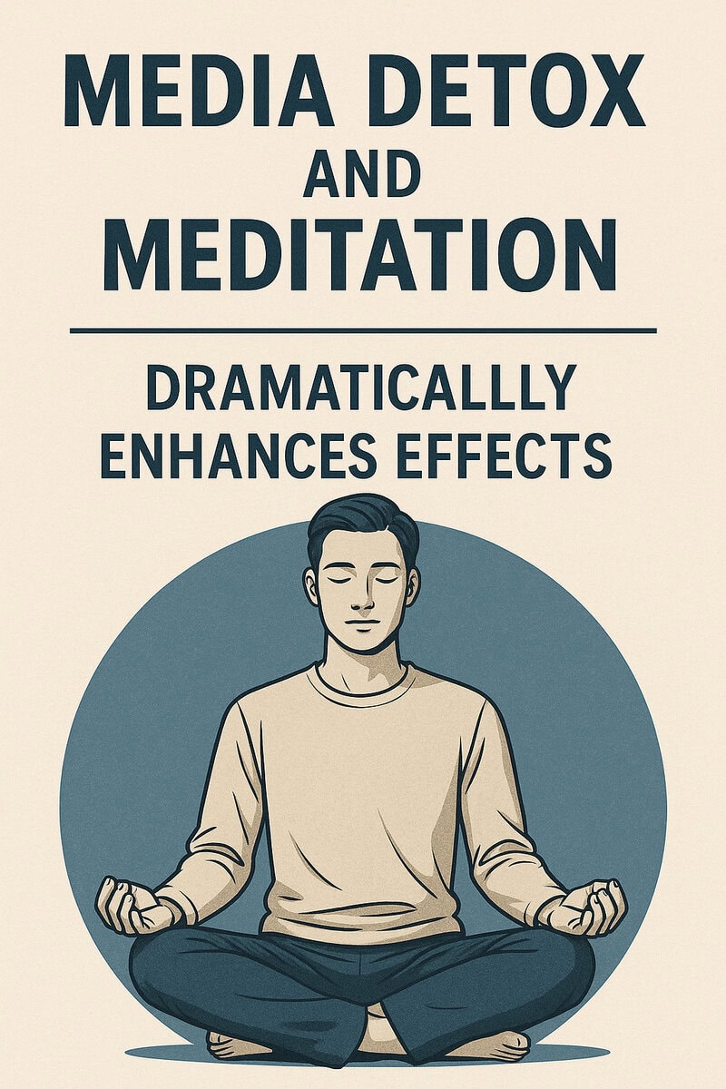 A soft, cool-toned poster featuring a man meditating.
