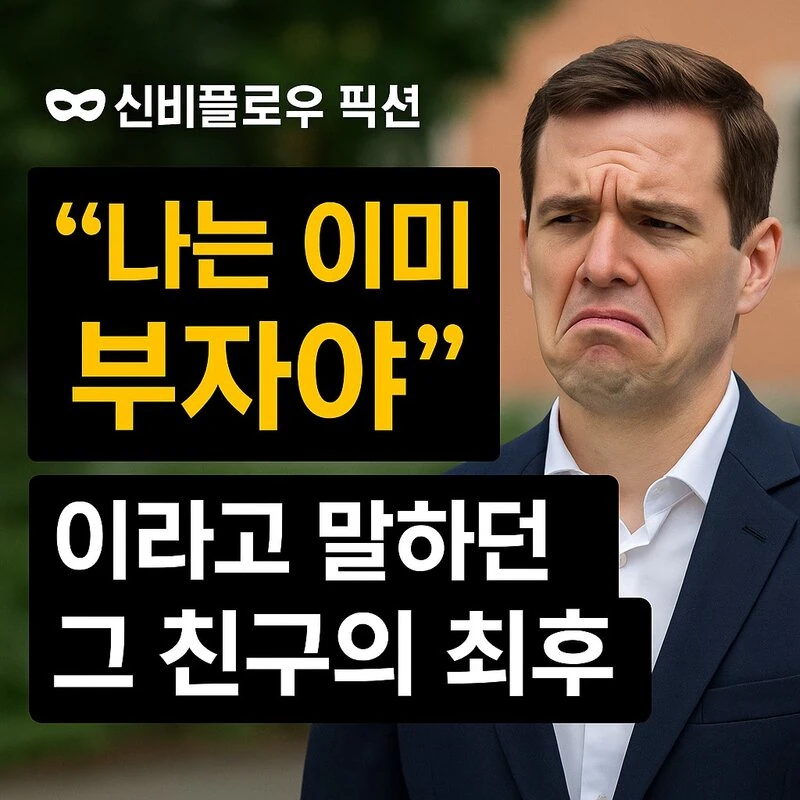 “나는 이미 부자야”…라고 말하던 친구의 최후를 풍자한 썸네일 이미지