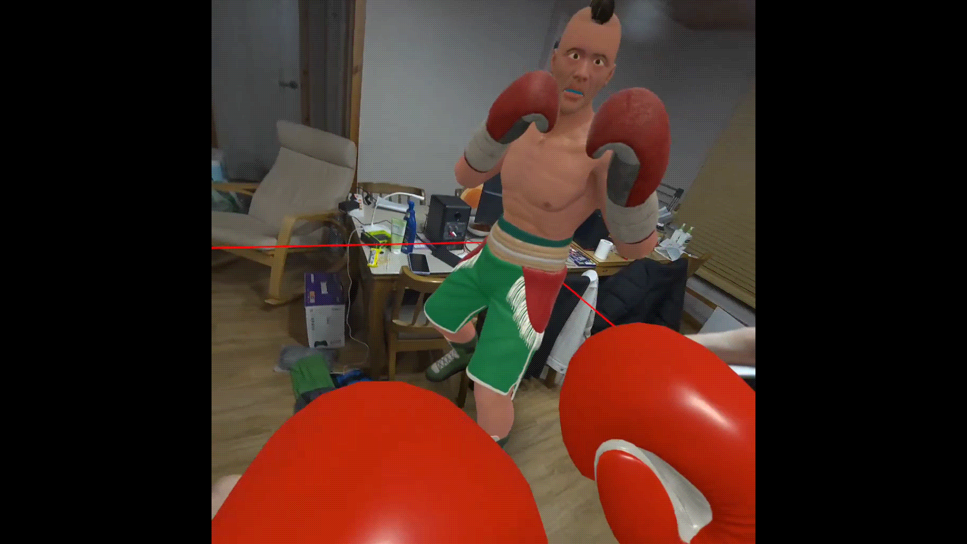 더킹으로 주먹을 피하고 카운터를 날리는 장면.